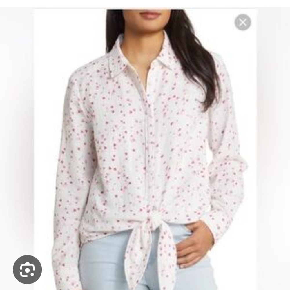 New Beachlunchlounge White Cream Tie Front Button Down Shirt